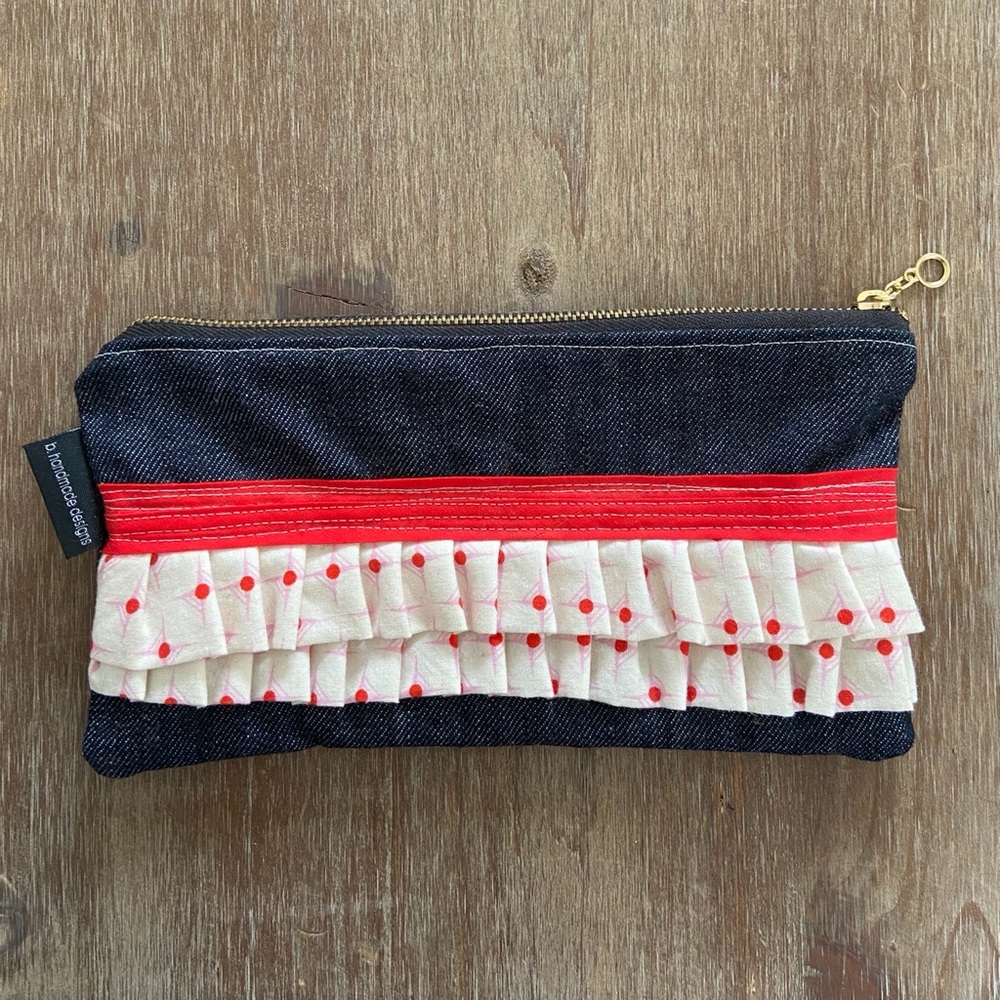 Denim and Ruffle Clutch